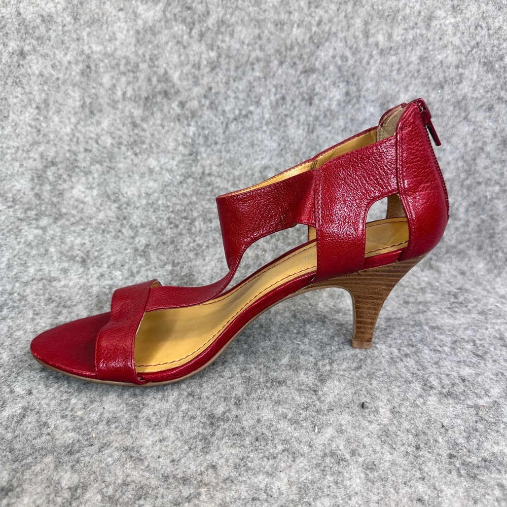 Nine West Womens Red Leather Wedge Sandals Size 8 T Strap Comfort Back Zip - Picture 7 of 14